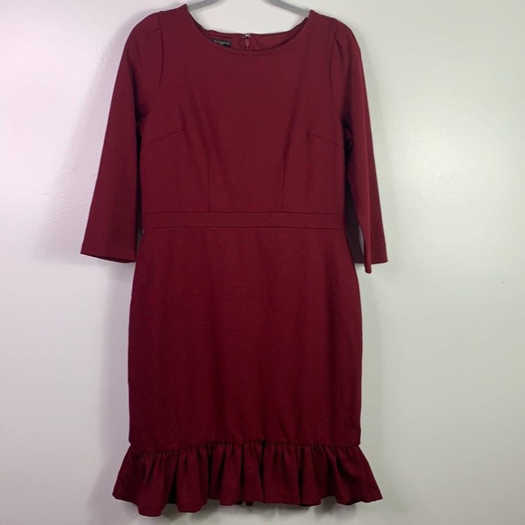 TALBOTS Wine Red Ruffle Hem Career Dress 6 Petite - Picture 1 of 9